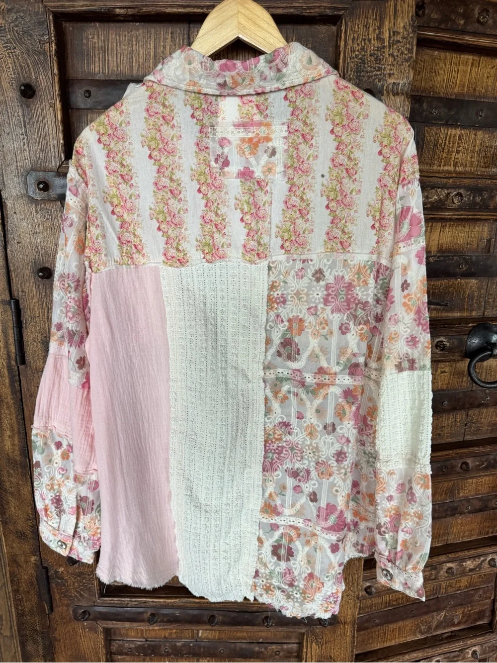 POL Patchwork Floral Button-Up Shirt Jacket in Pink & Cream - Picture 10 of 10